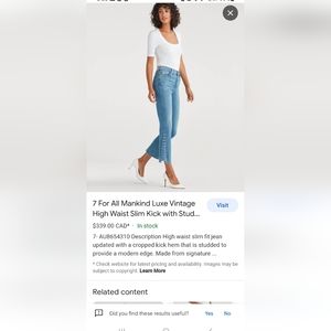 7 for All Mankind High-Waist Slim KickJeans with Studs, Blue, Women's, 28